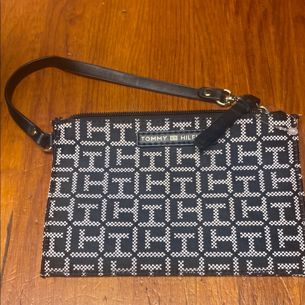 Tommy Hilfiger Black and White Patterned Wristlet